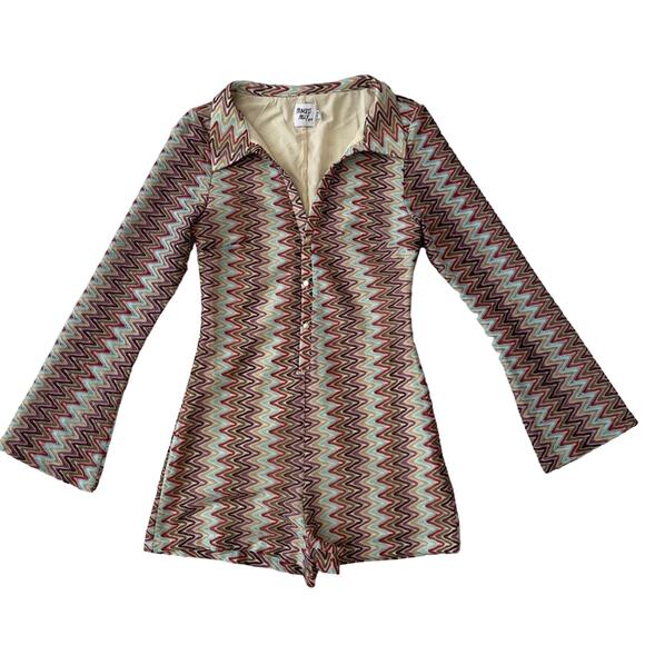 Princess Polly Bell Sleeve Knit Collared Retro Romper Size 4 - Picture 1 of 14